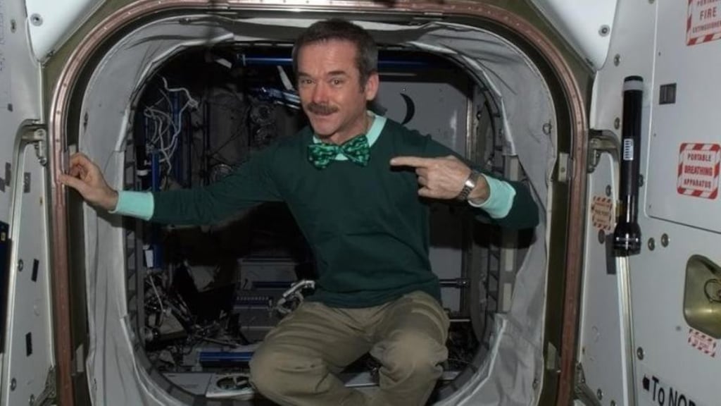 A file image showing astronaut Chris Hadfield celebrating St Patrick’s Day on the  International Space Station.