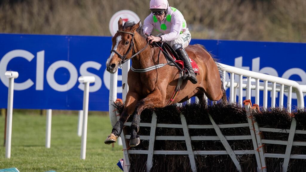 David Mullins on his way to winning the Ladbrokes Champion Stayers Hurdle with Faugheen at Punchestown. Photograph: Morgan Treacy/Inpho