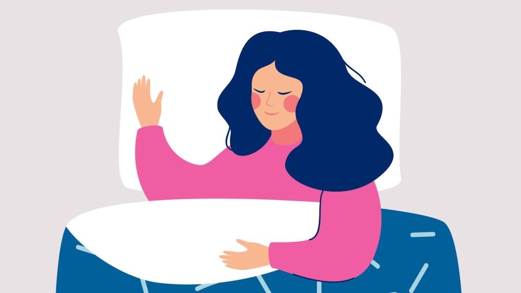 Woman sleeping at night in her bed with open book. Vector illustration.