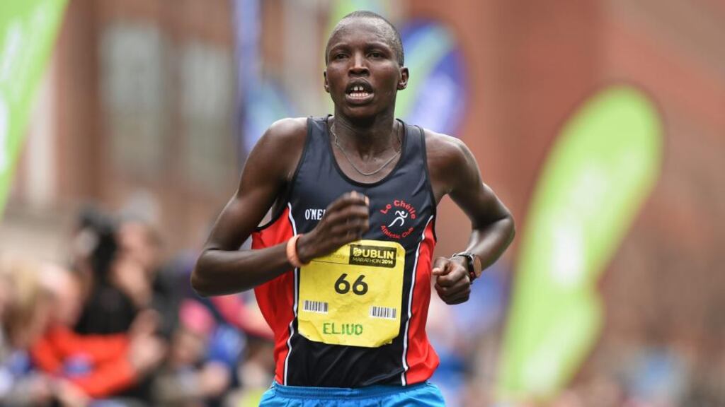 Kenyan runner Eliud Too on his way to winning the SSE Airtricity Dublin Marathon 2014 yesterday. Photograph: Ray McManus