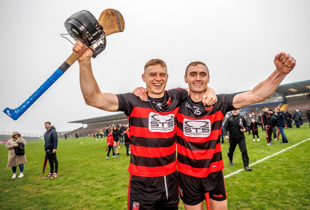 Ballygunner’s Philip Mahony and Pauric Mahony celebrate their Waterford senior hurling championship final win over Mount Sion at Walsh Park. Photograph: James Crombie/Inpho