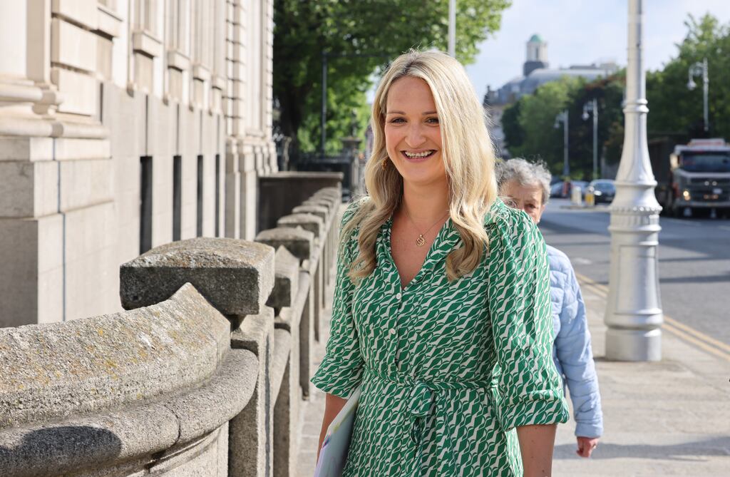 Minister for Justice Helen McEntee returning to work at Government Buildings on Thursday morning following her maternity leave. Photograph: Dara Mac Dónaill