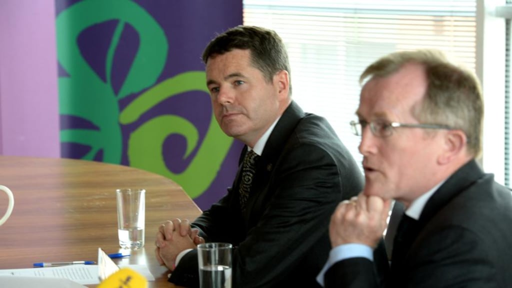 Pascal Donohoe (l), Minister for Transport Tourism and Sport , launching the Tourism Ireland mid-year review with Niall Gibbons CEO Tourism Ireland in Dublin in August this year. Photograph: Cyril Byrne/The Irish Times