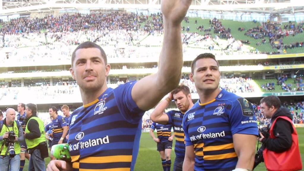 Leinster’s Rob Kearney waves to the crowd after the victory over Bath in the European Champions Cup quarter final at the Aviva Stadium. Photograph: Niall Carson/PA Wire
