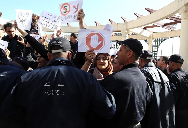 Algerian journalists are pictured during a protest for freedom of expression against the fifth term of Abdelaziz Bouteflika in Algiers on February 28th. Photograph: Mohamed Messara/EPA