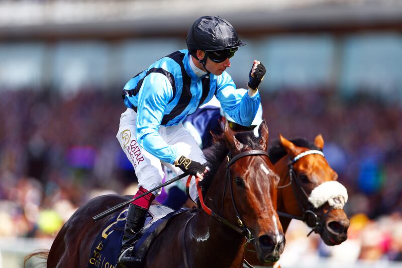 Oisín Murphy riding Asfoora celebrates winning the King Charles III Stakes during Royal Ascot in June. Photograph: Bryn Lennon/Getty Images