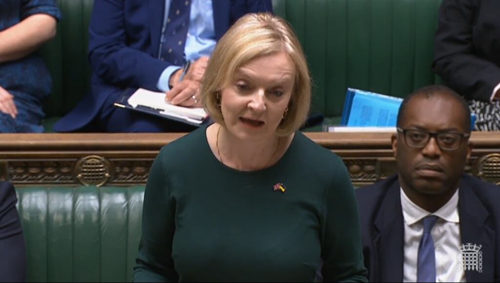 Prime Minister Liz Truss speaking in the House of Commons, where she set out her energy plan to shield households and businesses from soaring energy bills. Photograph: PA