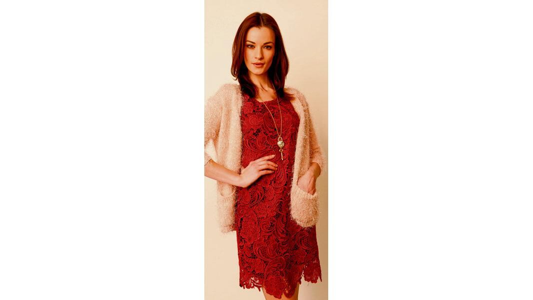 Lace dress (€65) at AWear; mohair cardigan €51) at River Island; heart necklace (€10) at AWear