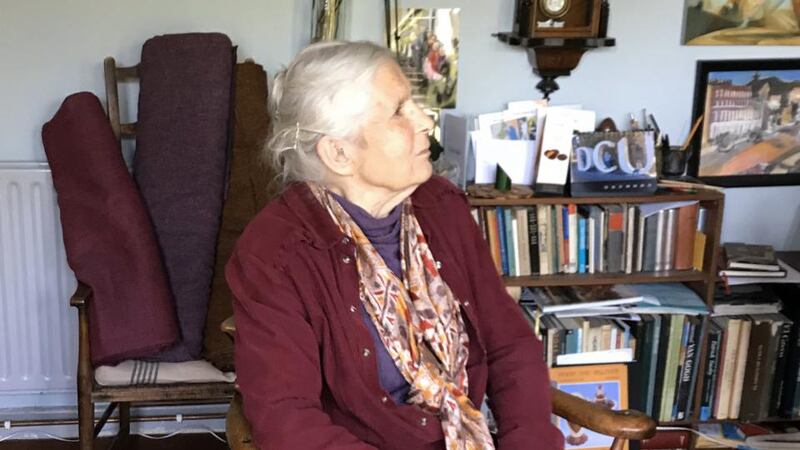Weaver Nóirín Pye at her home in Piperstown, in the Dublin mountains