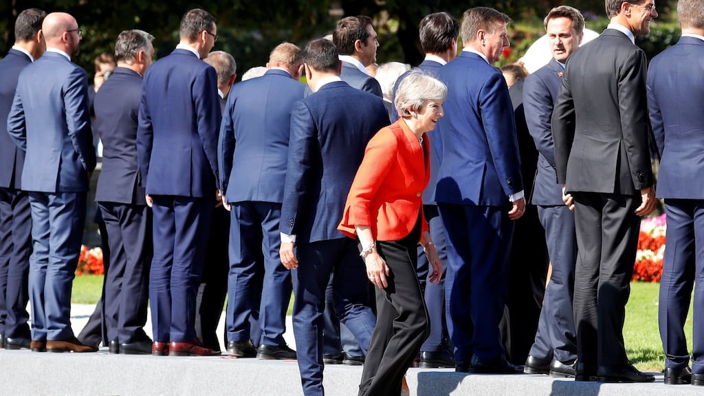 Britain’s prime minister Theresa May arrives for a photograph during last week’s European Union leaders informal summit in Salzburg, Austria. File Photograph: Leonhard Foeger/Reuters