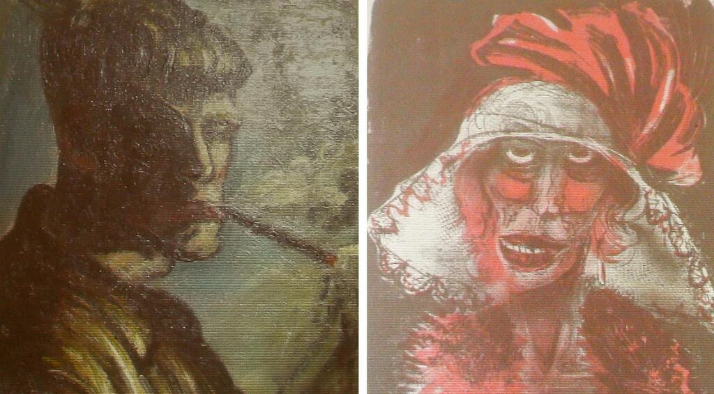 A combination photograph of two formerly unknown paintings by German artist Otto Dix beamed on to a wall on November 5th in an Augsburg courtroom