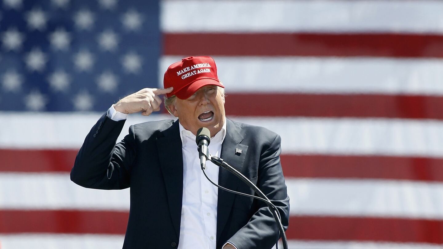 Republican presidential candidate Donald Trump speaks to guests gathered at Fountain Park during a campaign rally on Friday. Photograph: Getty