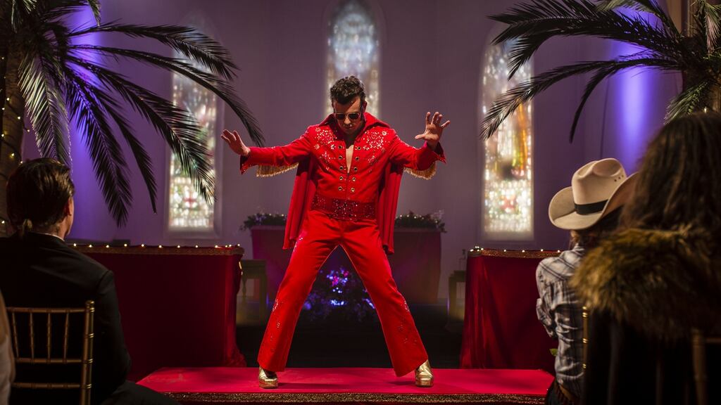 Virgin Media Ireland’s ‘Elvis’ preaches the merits of flexible contracts in a Las Vegas wedding chapel in an image from its new advertising campaign. Photograph: David Sexton