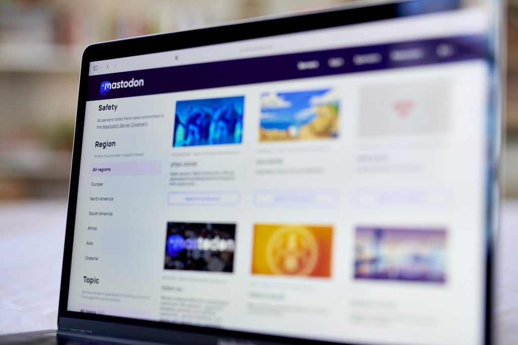 The Mastodon website. Photograph: Gabby Jones/Bloomberg