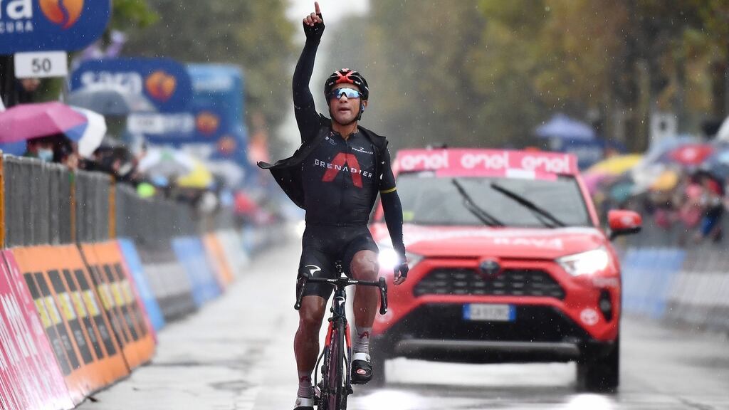 Equadorian rider Jhonatan Narvaez of Ineos Grenadiers took stage 12 of the Giro d’Italia. Photograph: Luca Zennaro/EPA