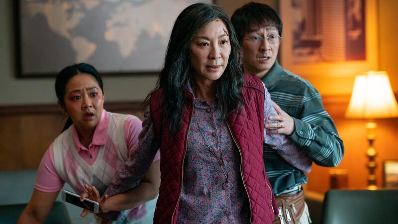 Stephanie Hsu, Michelle Yeoh and Ke Huy Quan in Everything Everywhere All at Once