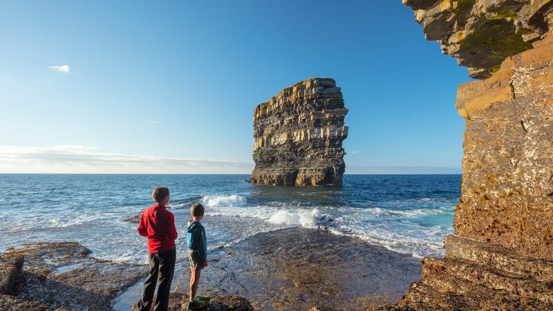 Dun Briste sea stack, Co Mayo, can be admired from the shore beneath Downpatrick Head.