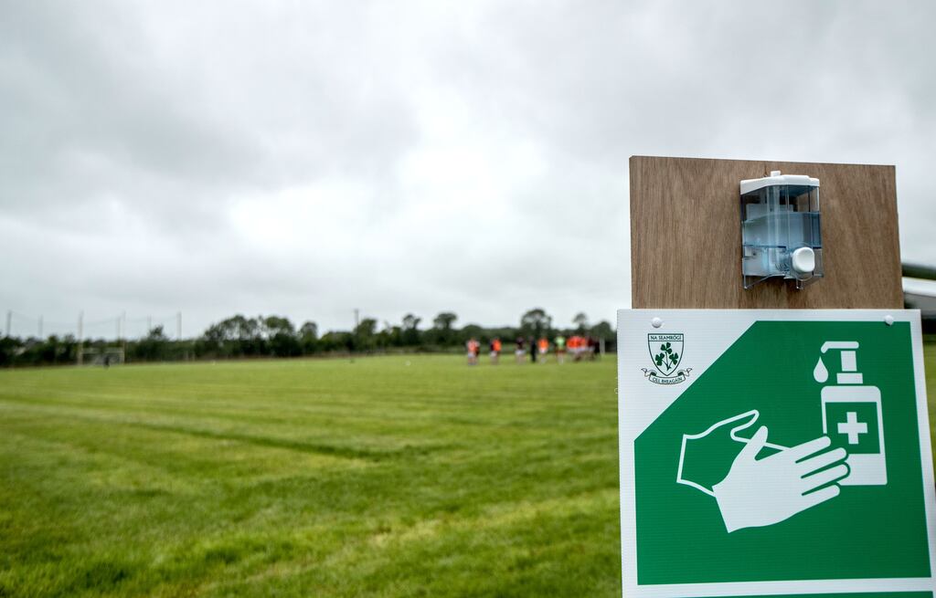 Covid 19 signage at Kilbeggan GAA training at St James Park, Kilbeggan, Co Westmeath in June 2020. Photograph: James Crombie/Inpho