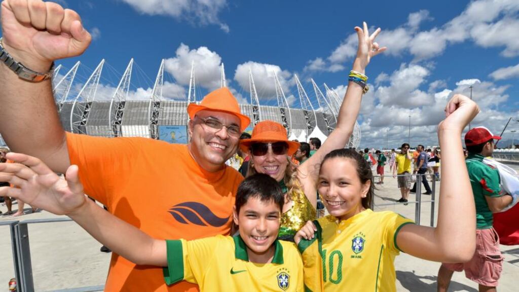 Fans arrive at Arena Castelao Stadium in Fortaleza for the Netherlands v Mexico game.