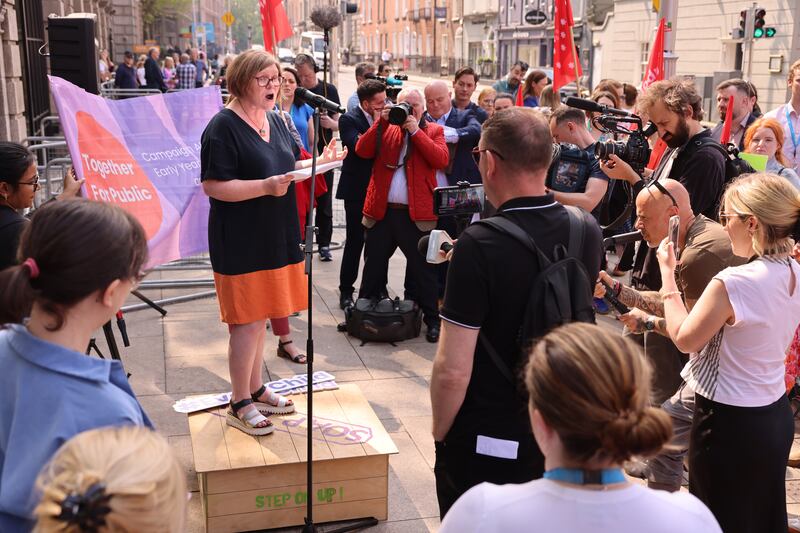 Orla O'Connor, director of the National Women's Council, addresses the protest