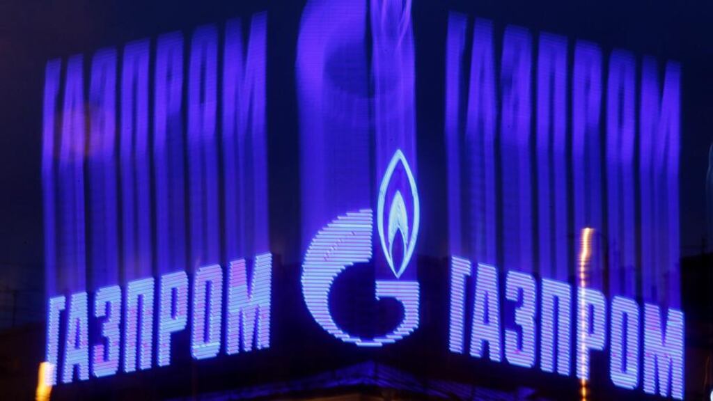 The company logo of Russian natural gas producer Gazprom is seen on an advertisement installed on the roof of a building in St. Petersburg. Photograph: Reuters