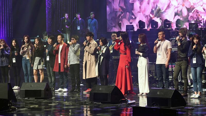 South Korean singers in Pyongyang, North Korea. Photograph: EPA