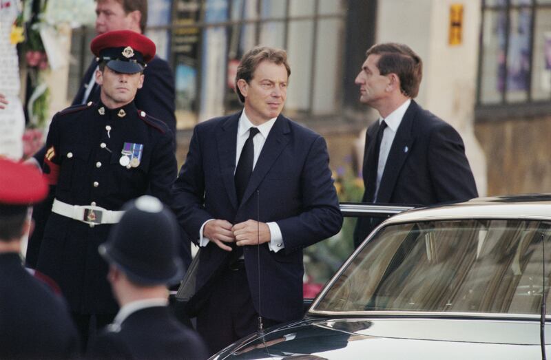 Tony Blair arriving at the funeral of Princess Diana. Photograph: Princess Diana Archive/Hulton Archive/Getty Images