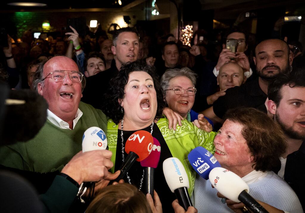 BBB leader Caroline van der Plas celebrates the outcome of the Netherlands' provincial council elections, which puts her party in a strong Senate position.  Photograph: Sem van der Wall/AFP via Getty Images