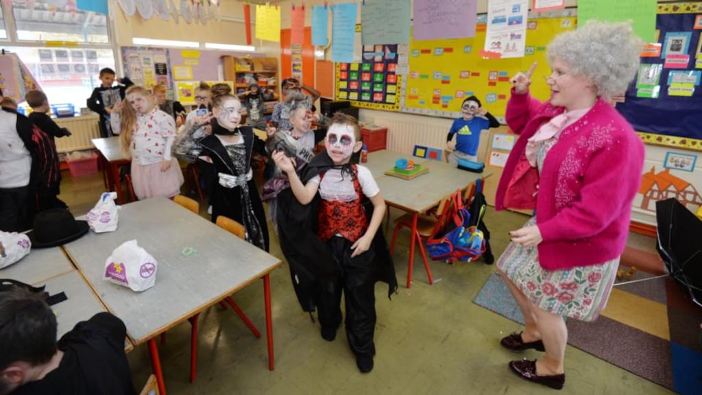 Teacher Ciara Ashmore engages children in the Pax Good Behaviour Game, an educational behaviour-based programme, at St Joseph’s National School in Coolock, Dublin. Photograph: Alan Betson