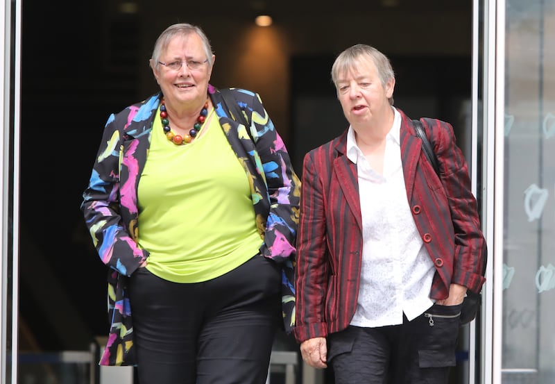 Dr Sheila Willis and Dr Maureen Smith leaving the Criminal Courts of Justice after giving evidence in the trial of Noel Long. Photograph: Collins Courts
