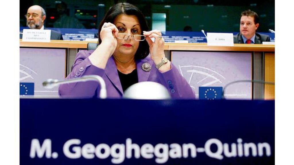 European research, innovation and science commissioner-designate Máire Geoghegan-Quinn addresses MEPs in Brussels yesterday. Photograph: Thierry Roge/Roge Rumiana Jeleva: support for her hanging in the balance