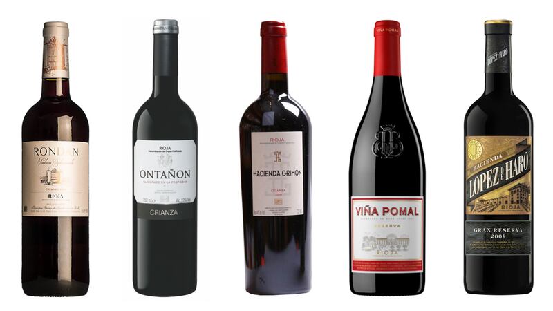 Left to right: 6. Rondan Vendemia Seleccionada Crianza Rioja, 7. Ontañón Crianza, 8. Hacienda Grimon Rioja Crianza, 9. Viña Pomal Rioja Reserva, 10. Hacienda Lopez de Haro Gran Reserva