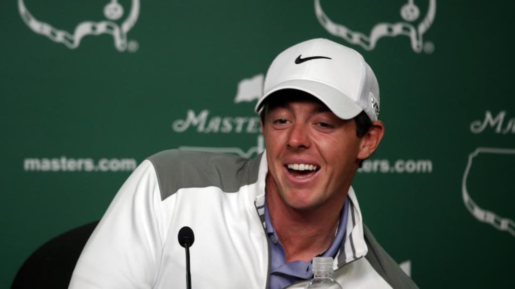Rory McIlroy speaks with the media on Tuesday ahead of the Masters Tournament at Augusta National Golf Club. Photograph: Andrew Redington/Getty Images