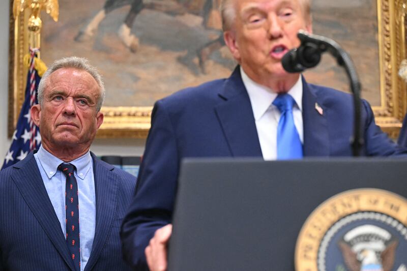 US president Donald Trump speaks about autism in the White House next to US health secretary Robert F Kennedy jnr. Photograph: Saul Loeb/AFP via Getty Images