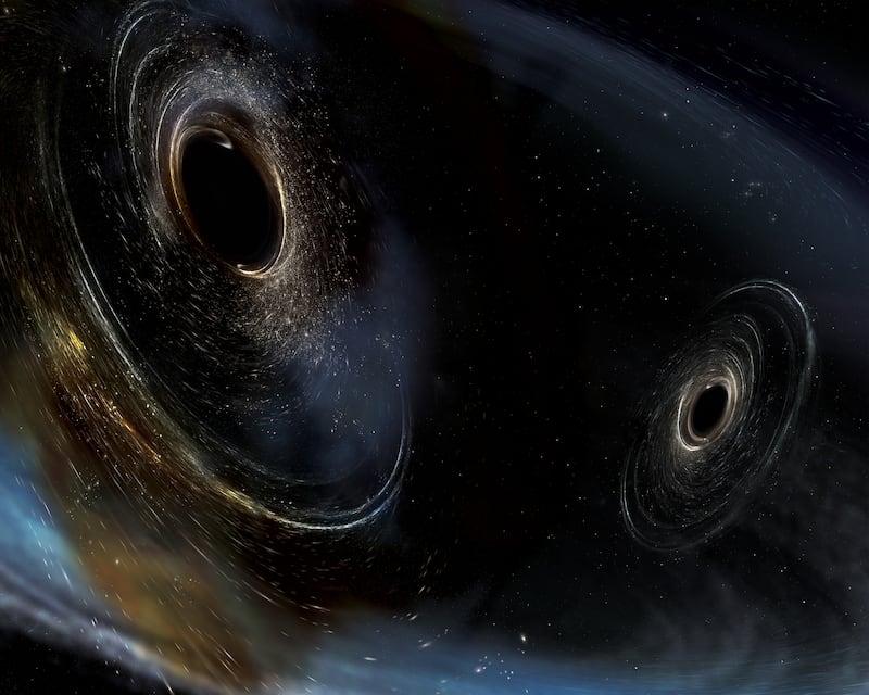 An artist’s conception of the merging of two black holes similar to those detected by Ligo in 2015. Illustration courtesy of Aurore Simonnet/Sonoma State/Caltech/MIT/Ligo