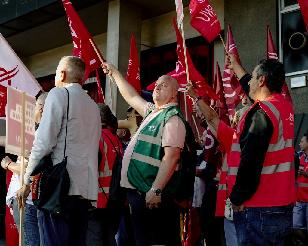 Royal Mail employees on strike in August, now strikes are to be extended into weeks before Christmas. Photograph: Max Miechowski/The New York Times