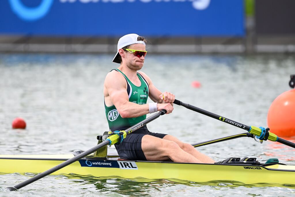 Ireland’s Jake McCarthy during Thursday's men's single sculls semi-final. Photograph: Detlev Seyb/Inpho