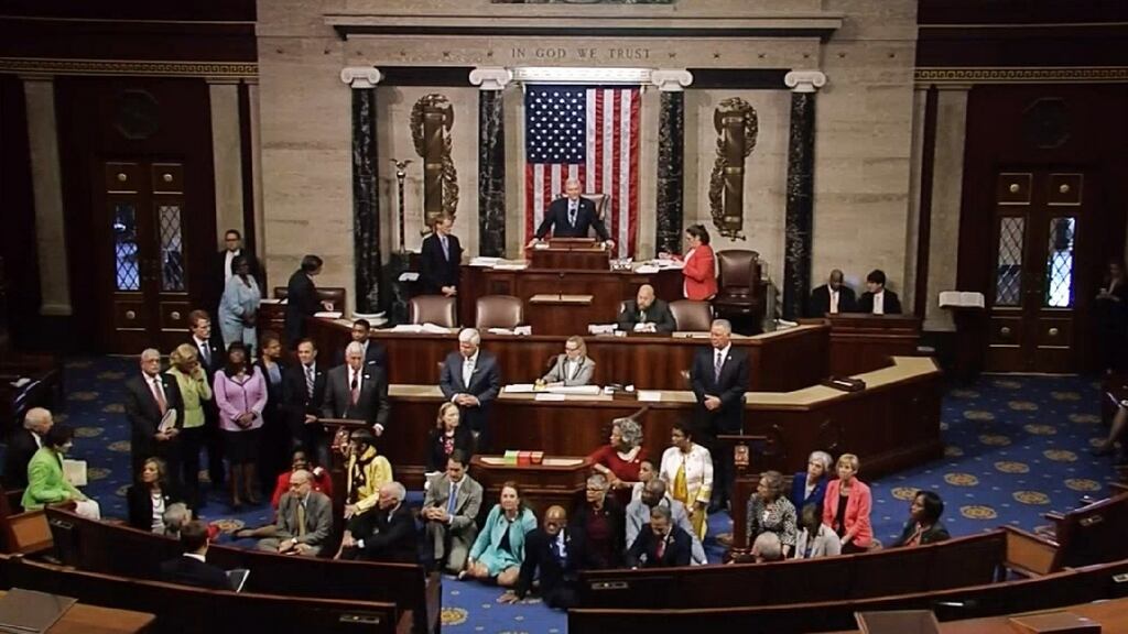 Video grab shows a sit-in at the US House of Representatives on June 22nd, 2016 in Washington, DC. Photograph: AFP/Getty Images