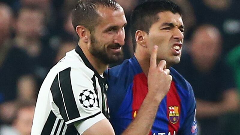 Chiellini and Suarez came into the game with previous after the Uruguayan bit the Italian during the 2014 World Cup. Photo: Alessandro Bianchi/Reuters