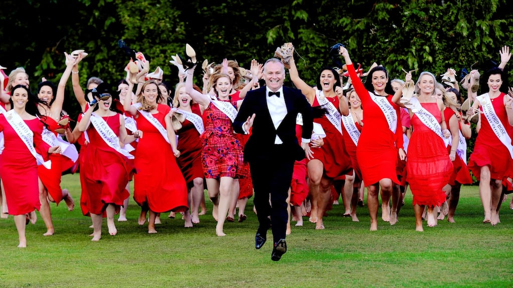 Daithí O’Sé with the Rose of Tralee contestants. Photograph: Cyril Byrne
