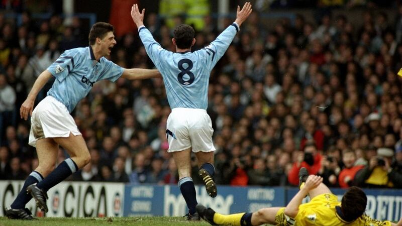 Niall Quinn in action for Manchester City against Spurs in 1993. Photograph: Getty/Allsport