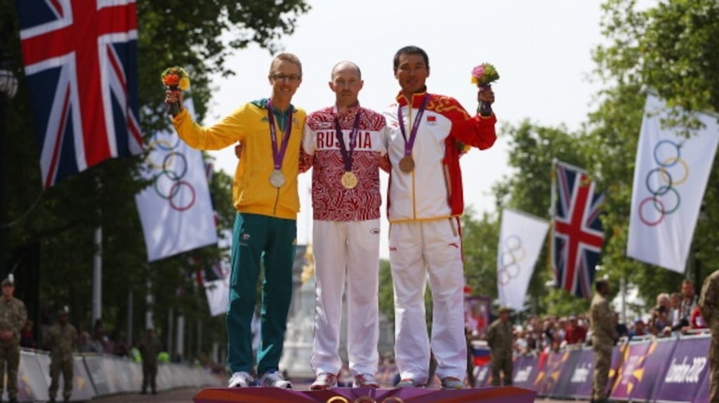 Sergey Kirdyapkin has been stripped of  his 2012 London Olympics 50km walk gold medal. Australia’s Jared Tallent now has gold, China’s Si Tianfeng silver and Ireland’s Rob Heffernan bronze. Photograph: Getty