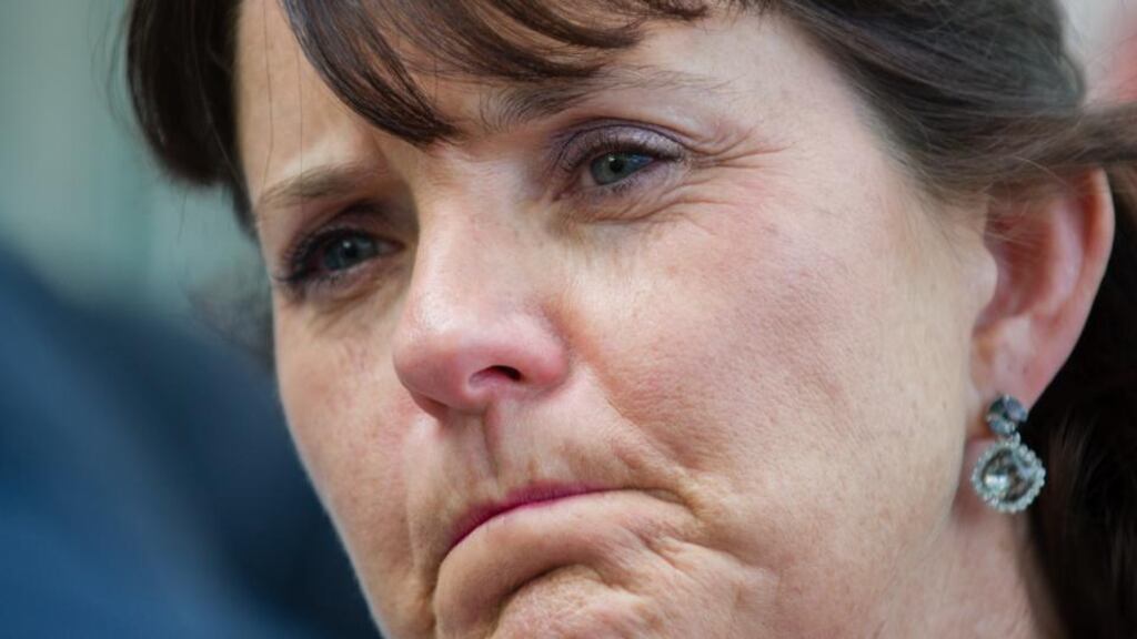 Eamon Cronin’s widow, Jane Fitzsimons outside court after Desmond Collopy was jailed for six and half years. Photograph: Court Collins