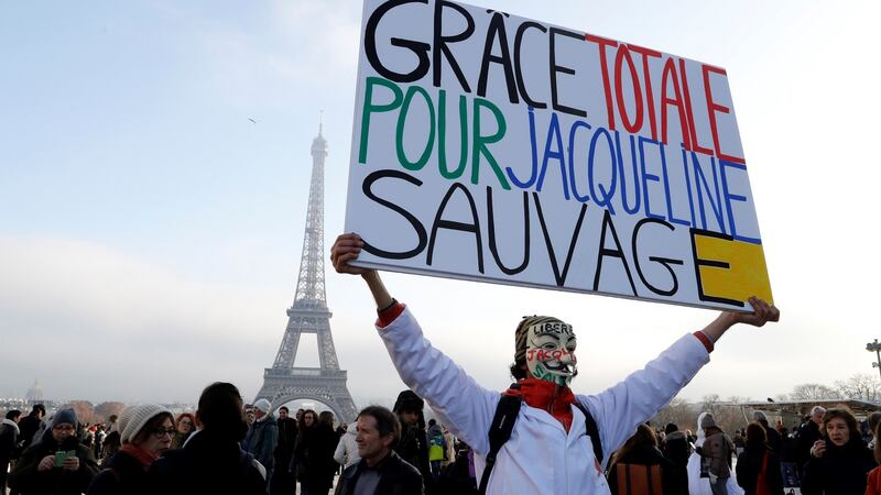 File photograph taken on December 10th Jean-Baptiste Redde attending a demonstration to call for the release of Jacqueline Sauvage, a woman sentenced to ten years in prison for murdering her violent husband, at the Esplanade du Trocadero in Paris. Photograph: AFP/Getty Images