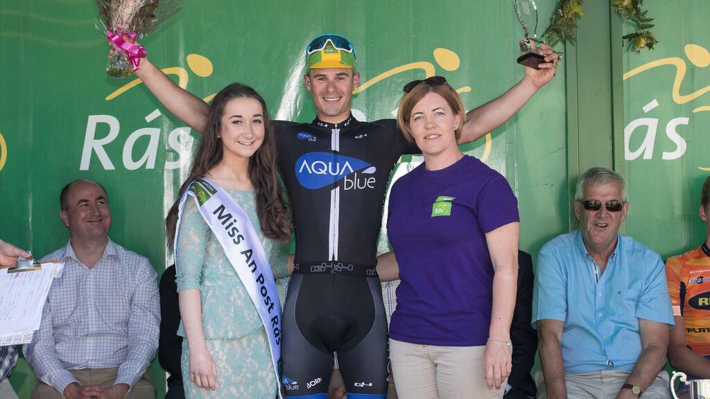 New Rás race organiser Eimear Dignam (right) with Alma Grimes and Mateo Cigala during the 2016 race. Photograph: Morgan Treacy/Inpho.