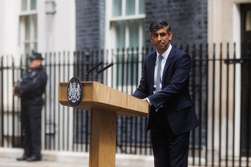 Outgoing Tory prime minister Rishi Sunak outside 10 Downing Street on Friday. Photograph: Dan Kitwood/Getty Images