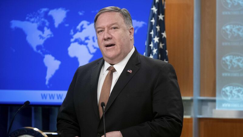 US secretary of state Mike Pompeo announcing that the US will designate Iran’s Islamic Revolutionary Guard Corps as a foreign terrorist organisation. Photograph: Saul Loeb/AFP/Getty Images