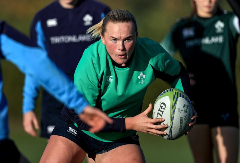 Vikki Wall training with the Ireland rugby sevens squad at the IRFU High Performance Centre in Blanchardstown. Photograph: Dan Sheridan/NPHO