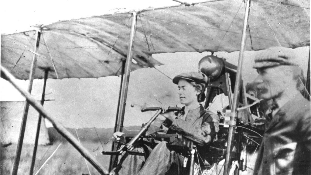 Lilian Bland at the controls of the Mayfly.