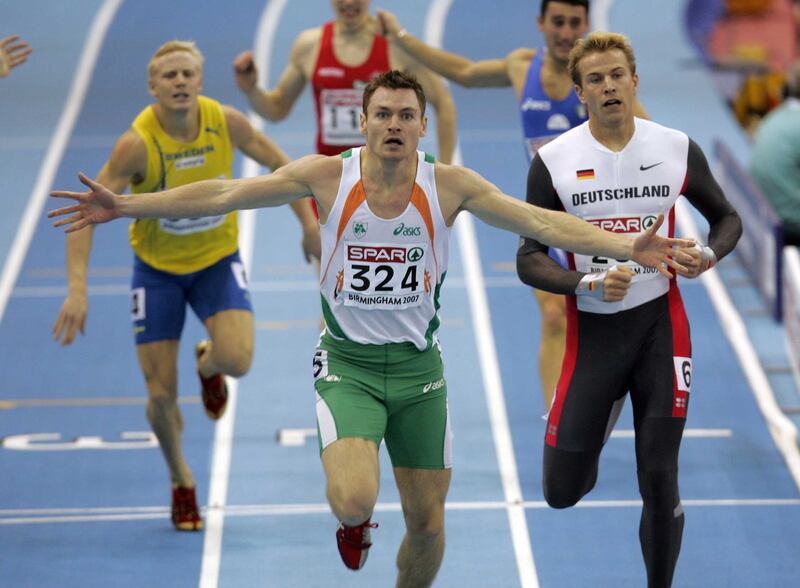 David Gillick in action at the 400m final at the 2007 European Indoor Athletics Championships. Photograph: Morgan Treacy/Inpho